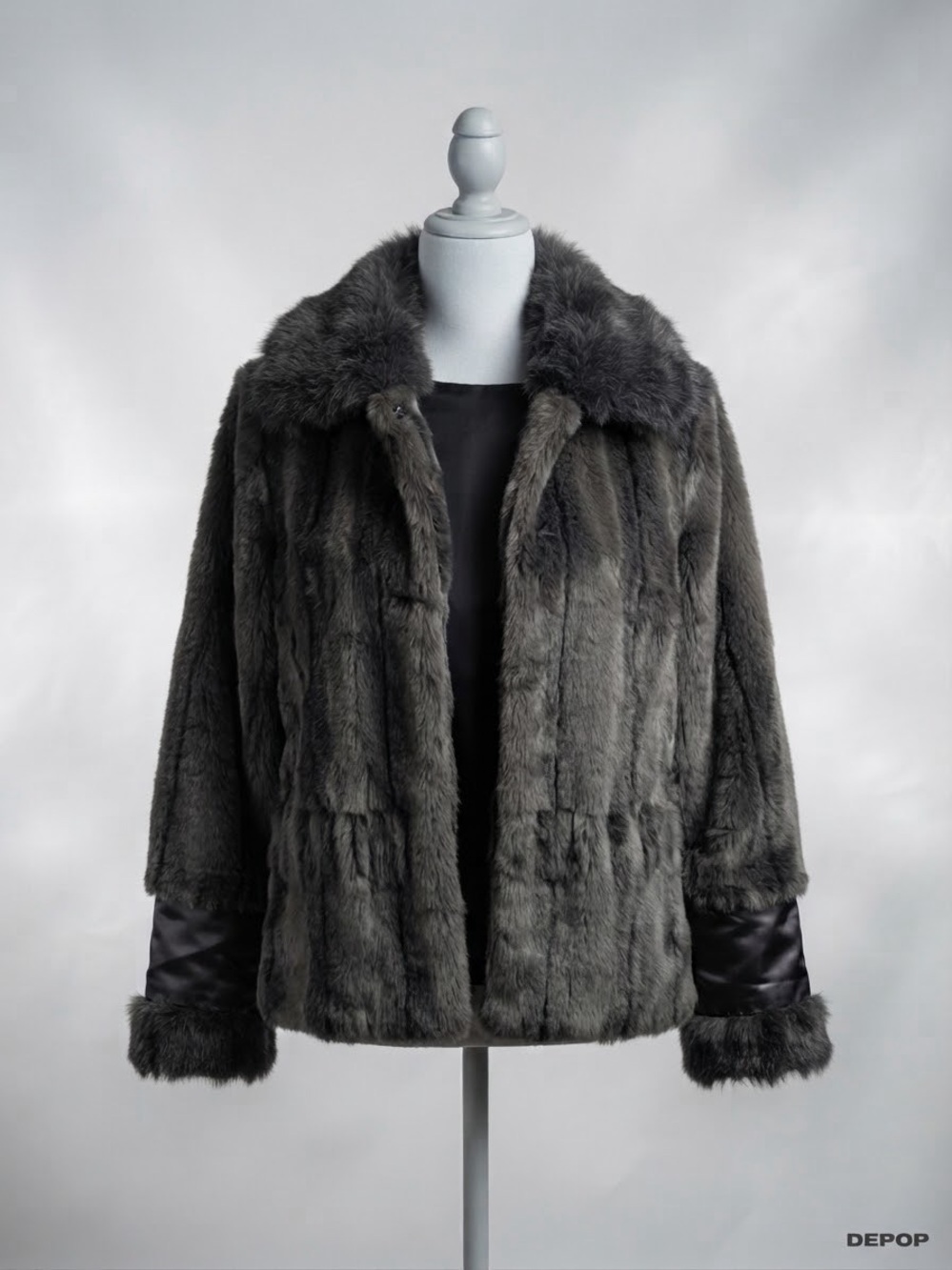 Women's Gray Faux Fur Jacket